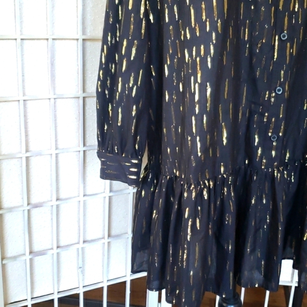 Zara nwt black and gold oversized shirt dress whit ruffle size  S - Picture 3 of 9